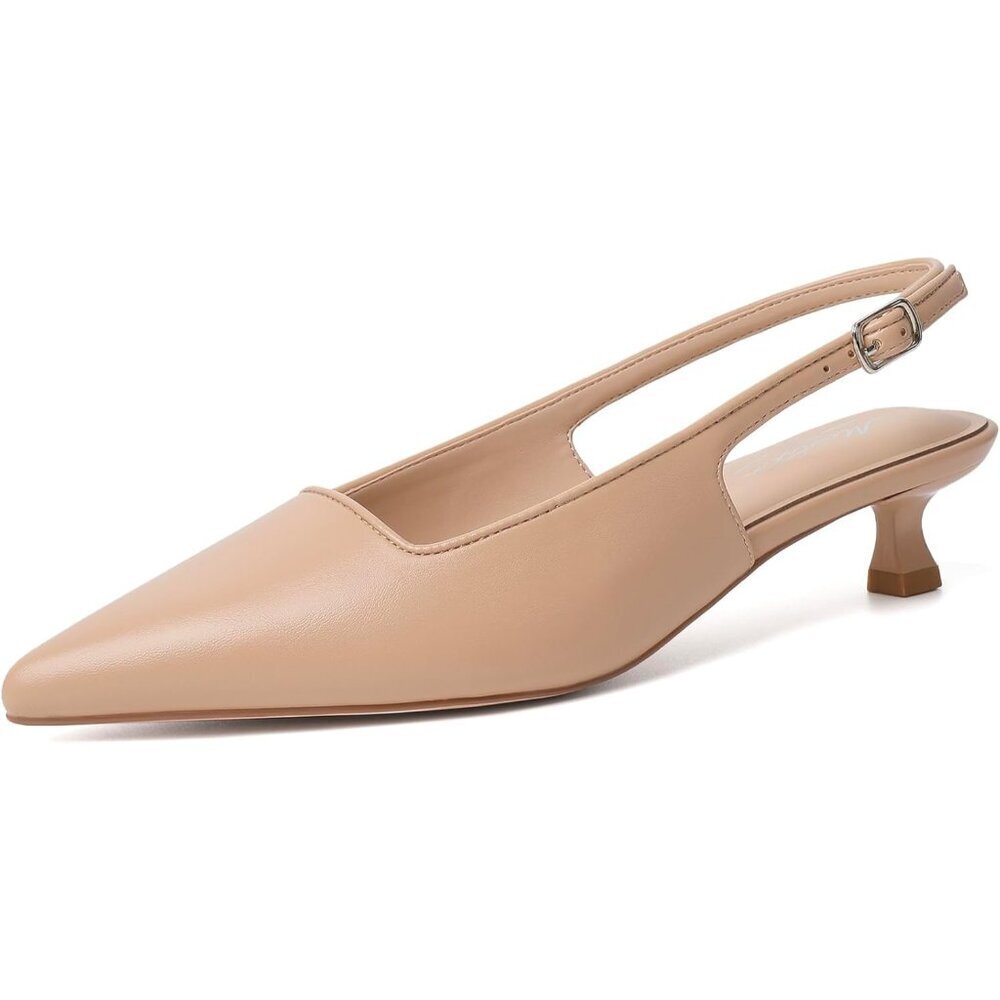 Women's Nude Pointed Closed Toe Slingback Kitten Heels Pumps Party Shoes